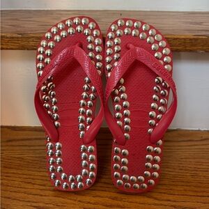Havaianas Red Silver Studded Sandals Flip Flops